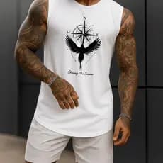 Regata Masculina Academia Algodão Norte Asas 100% Estampada Premium Treino Fitness Casual Streetwear Verão