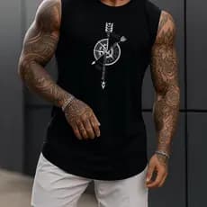 Regata Masculina Academia Algodão Flecha Bússola 100% Estampada Premium Treino Fitness Casual Verão