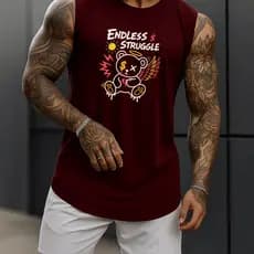 Regata Masculina Cavada Streetwear Urso Rua Algodão 100% Estampada Premium Academia Treino Fitness Casual Verão