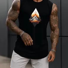 Regata Masculina Academia Algodão Cenario Montanhas100% Estampada Premium Treino Fitness Casual Streetwear Verão