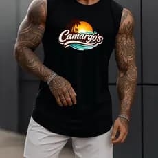 Regata Masculina Academia Algodão Camargos 100% Estampada Premium Treino Fitness Casual Streetwear Verão