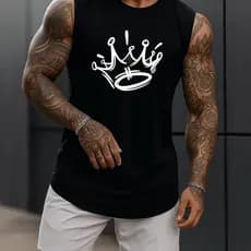 Regata Masculina Academia Algodão 100% Estampada Coroa Grande Premium Treino Fitness Casual Streetwear Verão