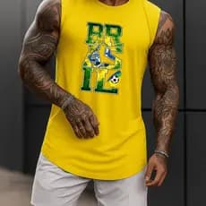 Regata Masculina Academia Algodão Brasil Copa 100% Estampada Premium Treino Fitness Casual Streetwear Verão