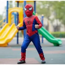 Fantasia Infantil Homem-Aranha/Spider-Man dos Vingadores/Avengers - Longo com Músculos e Máscara de Tecido