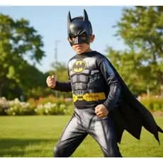 Fantasia Infantil Batman Longa Com Enchimento e Máscara de Plástico