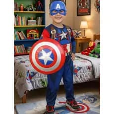 Fantasia Infantil Capitão América Longa Com Enchimento, escudo e Máscara de Plástico filme vingadores IDENTICA
