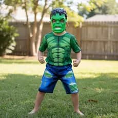 Fantasia Hulk Curto Infantil Com Enchimento E Máscara