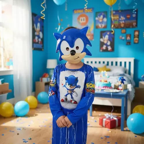 Fantasia Sonic Infantil Completa Kit Com Mascara  e conjunto Premium