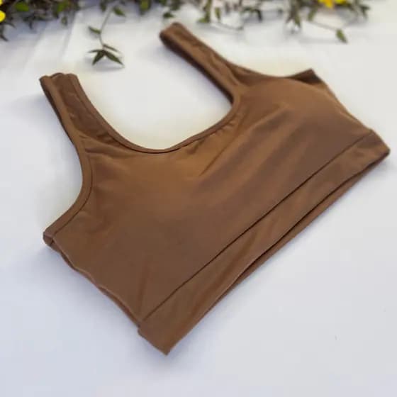 Top Básico Castanho Academia Fitness Forrado e Com Bojo Removível Primavera / Verão
