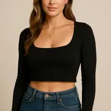 Cropped Blusa Manga Longa Suplex Feminino Tshirt Forro Duplo Fitness e Casual