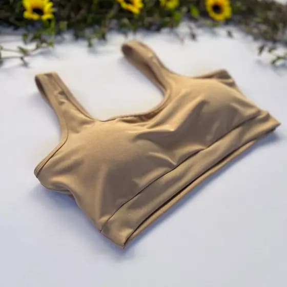 Top Básico Bege Academia Fitness Forrado e Com Bojo Removível Primavera / Verão