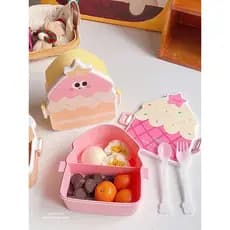Marmita Lancheira Escola Trabalho 2 Compartimentos Com Talher Garfo Colher Cupcake Com tampa e trava