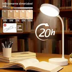 Luminária De Mesa Recarregável Sem Fio De Led Lâmpada Haste Flexível Para Estudo E Abajur Quarto