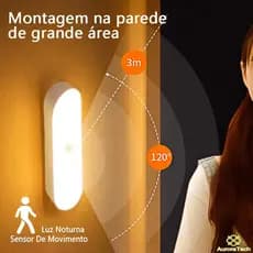 kit 1 a 3 Luz Noturna LED Sem Fio Com Sensor Smart Luminária USB Recarregável Iluminação Inteligente