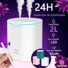 Umidificador De Ar 2000ml Grande Com Bico Duplo LED Ultrassônico Difusor Aromatizador De Ambiente