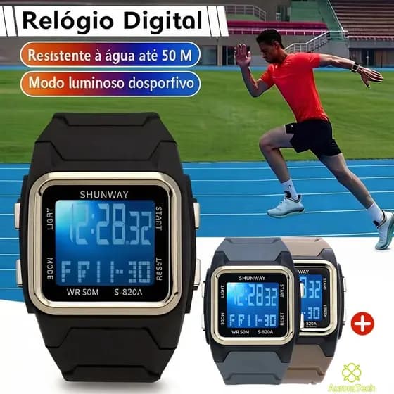Relógio A Prova Dágua Masculino Smartwatch De Pulso Esportivo Tatico Militar Preto Digital COM 2 Pilhas Baterias