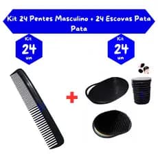 Pente Masculino Kit 24un e Escova Pata Pata 24un de Bolso Preto Cabelo e Barba Barbearia