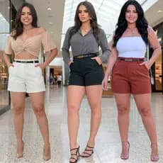 Short Alfaiataria feminino social elegante lizo com cinto bolso e ziper na frente verão 2026