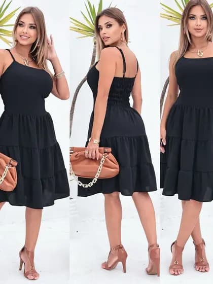 Vestido Curto Feminino Midi Forrado Com Bojo De Alcinha Tecido Duna Casual Elegante