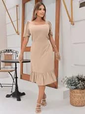 VESTIDO FEMININO MANGA CURTA FORRADO  EVANGELICA