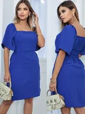 Vestido Curto Feminino Elegante Casual Duna Forrado Manga Curta