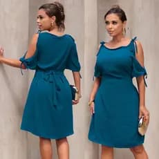 Vestido Curto Feminino Simples Casual Elegante com Bolsos Modesto