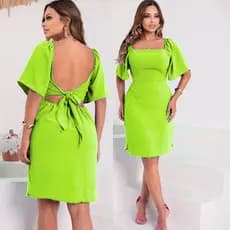 Vestido Curto Feminino Manga Curta Elegante D Amarrar Forrado