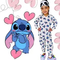 Pijama Infantil Feminino Lilo Stitch Estampado Manga Longa Personagem Barato Frio Inverno Verão