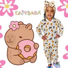 Pijama Infantil Menina Menino Inverno Manga Longa Estampa Capivara Outono Barato Presente