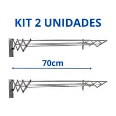 Kit 2 Varal de Parede Sanfonado Retrátil 70cm Não Enferruja 100% ALUMINIO