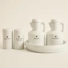 Galheteiros porcelana porta azeite, óleo, vinagre, shoyu, pimenta e balsâmico ou kit com bandeja