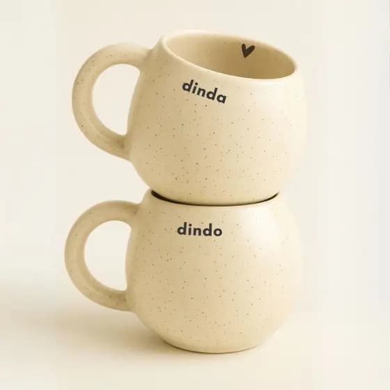 Caneca Artesanal de Cerâmica Presente Dinda e Dindo Oval Bojuda Moon Xícara Grande Padrinhos