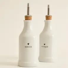 Galheteiro de porcelana com tampa de rolha para azeite ou vinagre