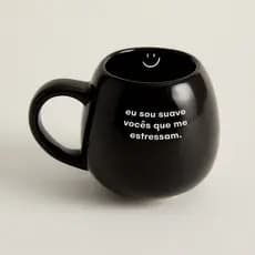 Caneca Preta Diferenciada Oval Bojuda MOON FRASES 300ml Cerâmica Presente Xícara Grande Moon