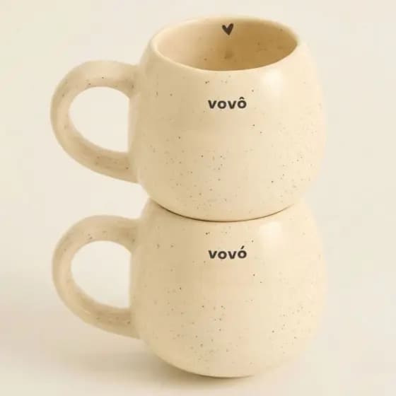 Caneca Vovô e Vovó Artesanal de Cerâmica Presente Oval Bojuda Moon Xícara Grande