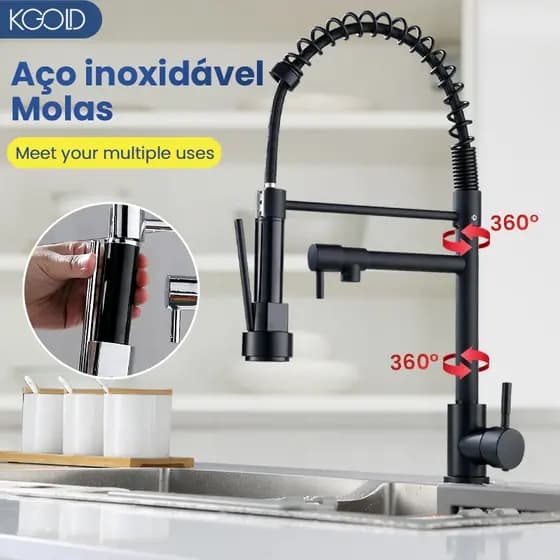 Torneira Cozinha Gourmet Monocomando Com Spray Extensor Torneira Cozinha Luxo Água Quente E Fria