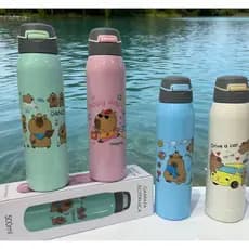 Garrafa Térmica Kapivara 500ml Canudo de Silicone Tampa com Trava Ideal para Escola e Passeios