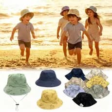 kit 2 Chapéu de praia Infantil UV Bucket Infantil Chapéu de praia masculino com Cordinha 4~9ano