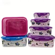 Kit 4 Potes Retangulares Floral Tampa com Travas Lancheira Fruta