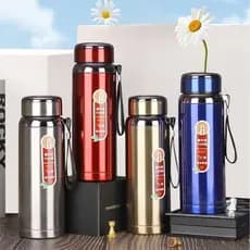 Garrafa 600ml 750 ml 1000ml Inox Térmica Com Infusor Prata e Dourada De Água Café Dupla Com Alça