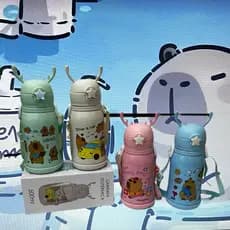 Garrafa De Água Termica Infantil Bebê 500ml capivara Com canudo Tampa Alça Crianças