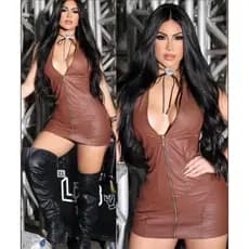 Vestido Couro Fake Feminino Curto Frente única Com Zíper Frontal Blogueira Balada Moda Gringa Premium