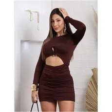 Vestido Manga Longa com Detalhe em Fivela
