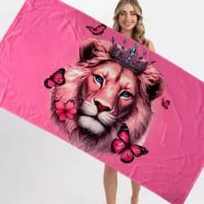 Toalha de Banho Leão Rosa Toalha de Praia e Piscina
