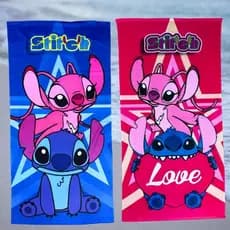 Toalha Infantil Banho Praia Algodão Lilo Stitch e Angel Estrela Love