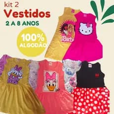 KIT VESTIDOS MENINA PERSONAGEM DISNEY 100% ALGODÃO 2 A 8 ANOS VESTIDO VERÃO FEMININO