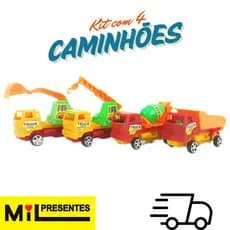 Kit Caminhão a fricção c/4 unidades brinquedo de construção lembrancinha e prenda