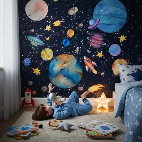 Papel De Parede Infantil Espaço Galáxia Decorativo Adesivo