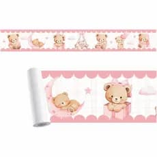 Faixa Adesiva Decorativa Para Quarto Ursinha Rosa 6un