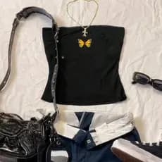 Blusinha tomara que caia estampada preta básica blusa